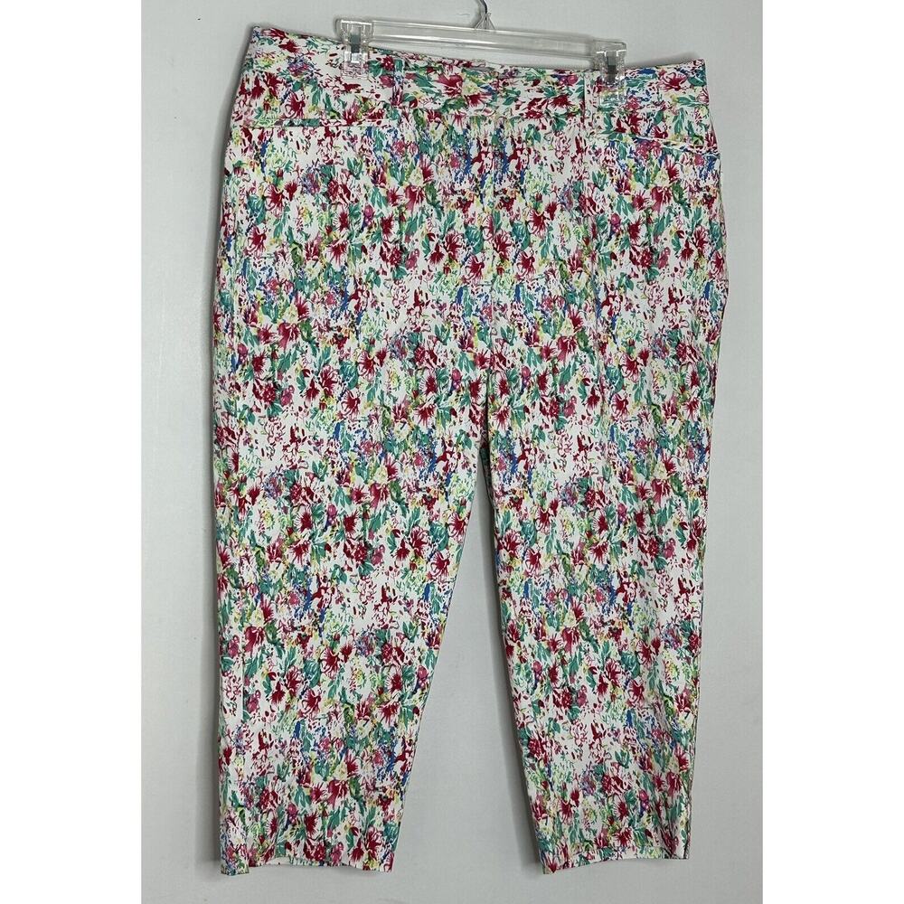 Cassmode New York White Floral Pants Chinos Crop Stretch Cotton Capri Sz 18 New - Picture 2 of 6